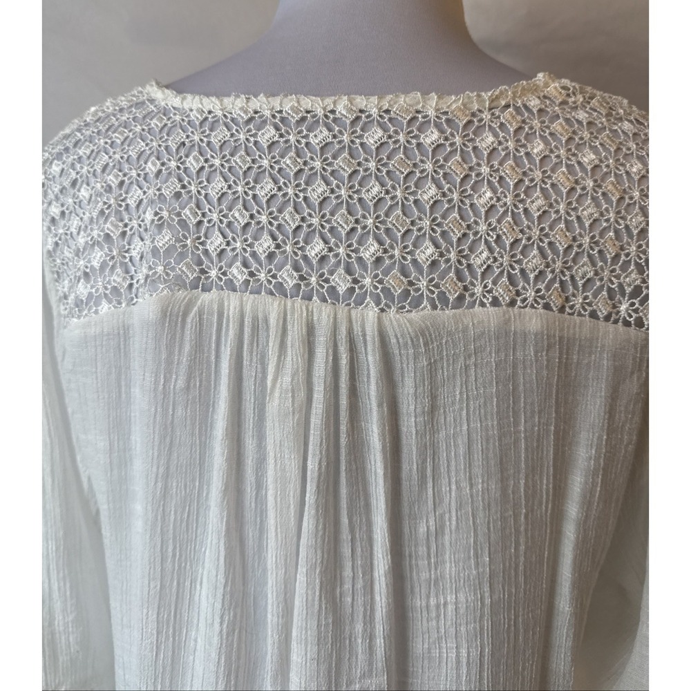 Boho Chic Sheer Embroidered‎ Floral Crochet Lace Crinkle Tunic Cover Up M Resort - Picture 7 of 11